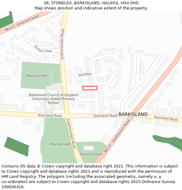 39, STONELEA, BARKISLAND, HALIFAX, HX4 0HD: Location map and indicative extent of plot