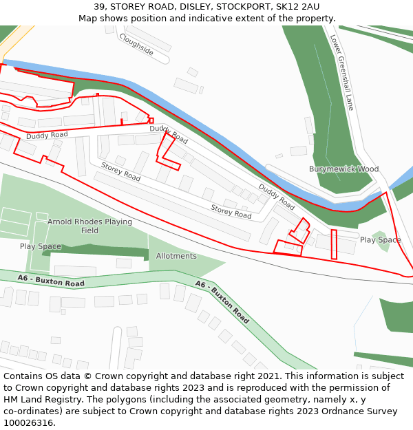 39, STOREY ROAD, DISLEY, STOCKPORT, SK12 2AU: Location map and indicative extent of plot