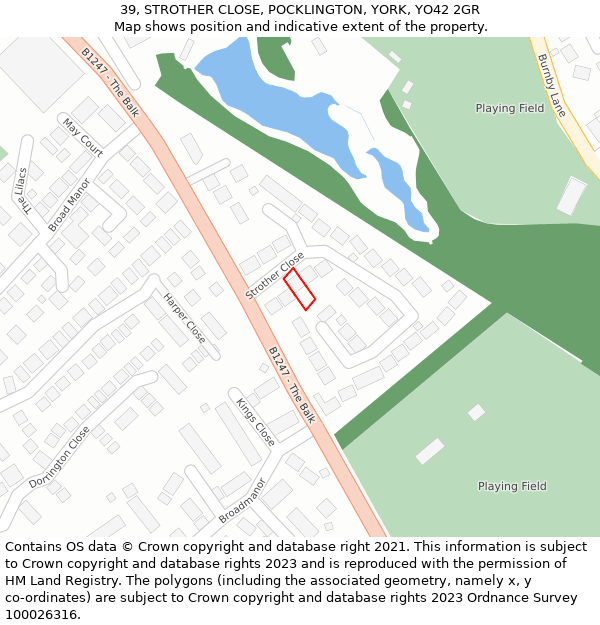 39, STROTHER CLOSE, POCKLINGTON, YORK, YO42 2GR: Location map and indicative extent of plot