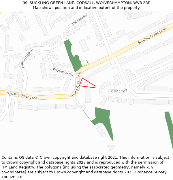 39, SUCKLING GREEN LANE, CODSALL, WOLVERHAMPTON, WV8 2BP: Location map and indicative extent of plot