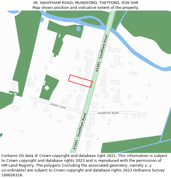 39, SWAFFHAM ROAD, MUNDFORD, THETFORD, IP26 5HR: Location map and indicative extent of plot