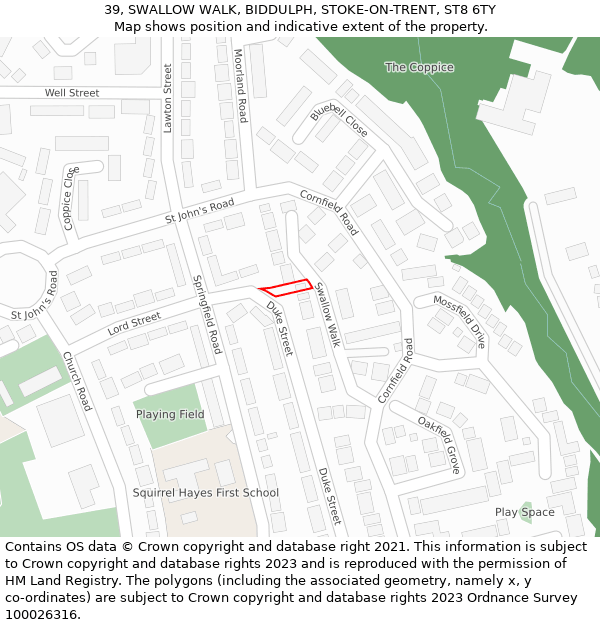 39, SWALLOW WALK, BIDDULPH, STOKE-ON-TRENT, ST8 6TY: Location map and indicative extent of plot