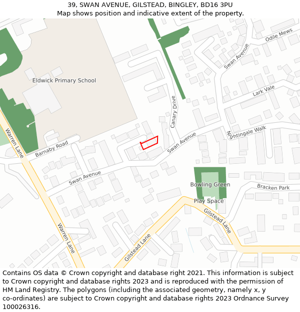 39, SWAN AVENUE, GILSTEAD, BINGLEY, BD16 3PU: Location map and indicative extent of plot