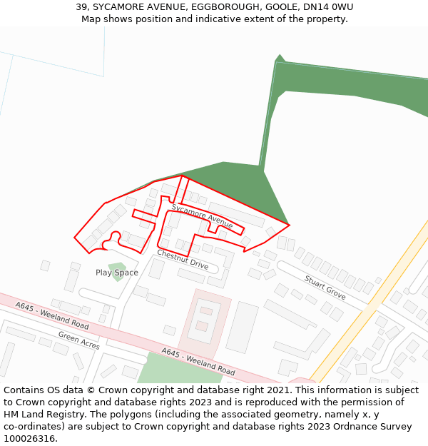 39, SYCAMORE AVENUE, EGGBOROUGH, GOOLE, DN14 0WU: Location map and indicative extent of plot