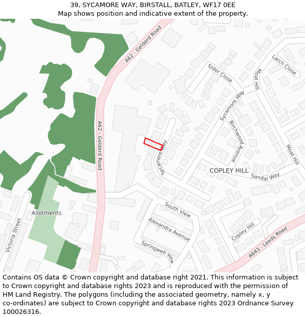 39, SYCAMORE WAY, BIRSTALL, BATLEY, WF17 0EE: Location map and indicative extent of plot