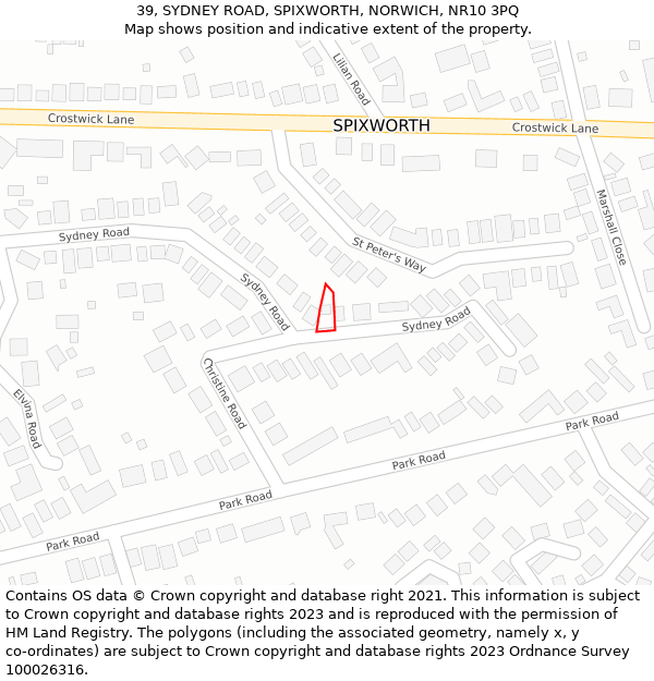 39, SYDNEY ROAD, SPIXWORTH, NORWICH, NR10 3PQ: Location map and indicative extent of plot