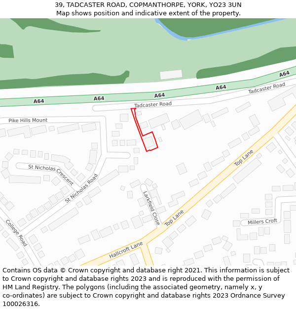 39, TADCASTER ROAD, COPMANTHORPE, YORK, YO23 3UN: Location map and indicative extent of plot