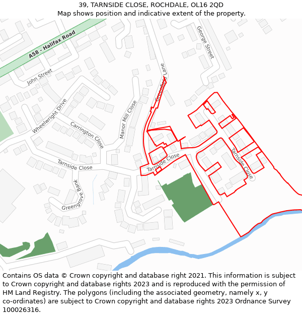 39, TARNSIDE CLOSE, ROCHDALE, OL16 2QD: Location map and indicative extent of plot