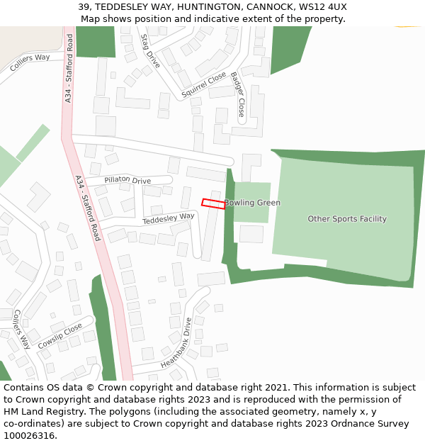 39, TEDDESLEY WAY, HUNTINGTON, CANNOCK, WS12 4UX: Location map and indicative extent of plot