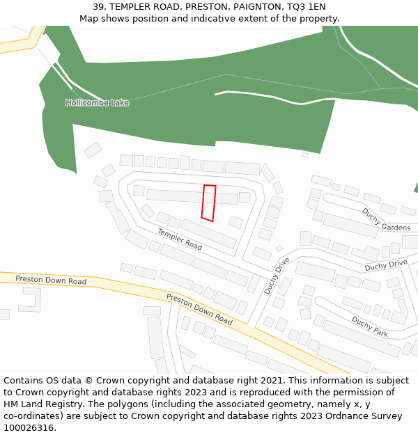39, TEMPLER ROAD, PRESTON, PAIGNTON, TQ3 1EN: Location map and indicative extent of plot