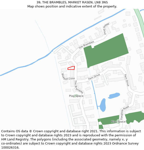 39, THE BRAMBLES, MARKET RASEN, LN8 3NS: Location map and indicative extent of plot