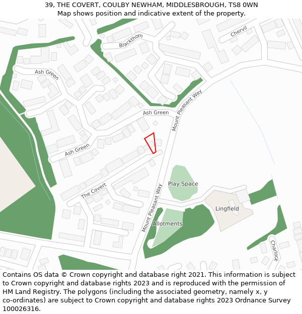 39, THE COVERT, COULBY NEWHAM, MIDDLESBROUGH, TS8 0WN: Location map and indicative extent of plot