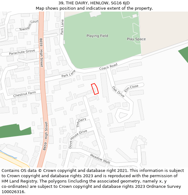 39, THE DAIRY, HENLOW, SG16 6JD: Location map and indicative extent of plot