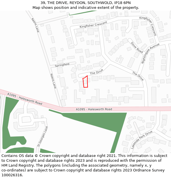 39, THE DRIVE, REYDON, SOUTHWOLD, IP18 6PN: Location map and indicative extent of plot