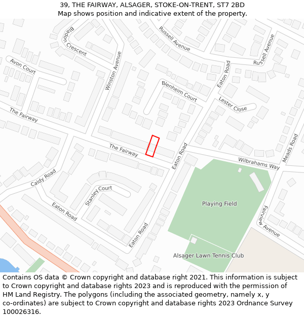 39, THE FAIRWAY, ALSAGER, STOKE-ON-TRENT, ST7 2BD: Location map and indicative extent of plot