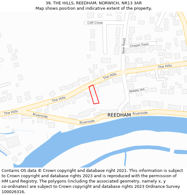 39, THE HILLS, REEDHAM, NORWICH, NR13 3AR: Location map and indicative extent of plot
