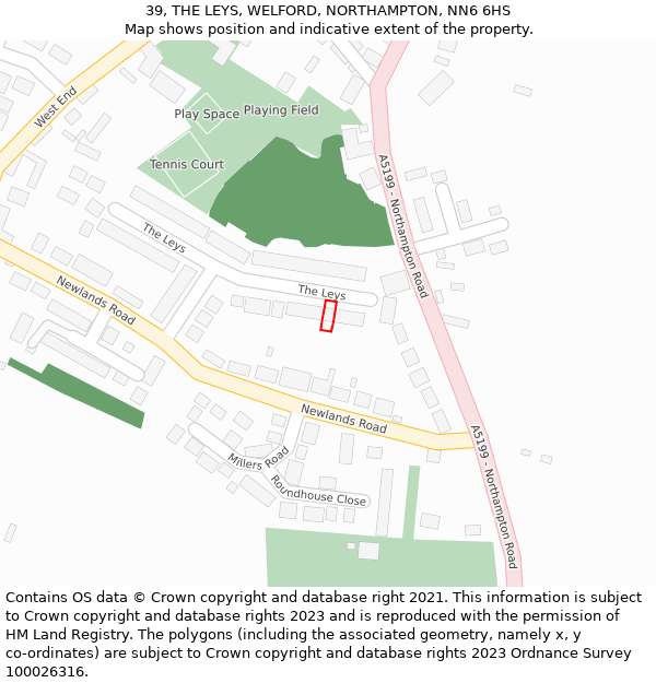 39, THE LEYS, WELFORD, NORTHAMPTON, NN6 6HS: Location map and indicative extent of plot