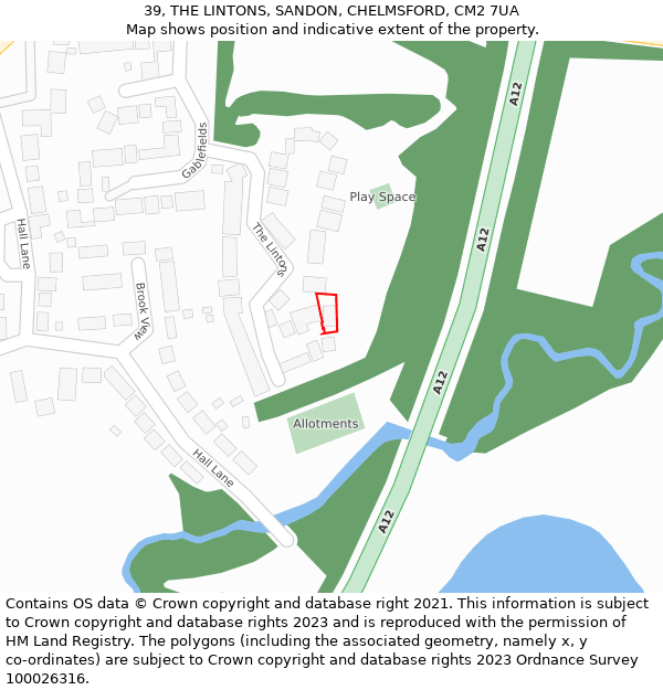 39, THE LINTONS, SANDON, CHELMSFORD, CM2 7UA: Location map and indicative extent of plot