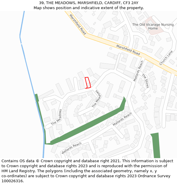 39, THE MEADOWS, MARSHFIELD, CARDIFF, CF3 2AY: Location map and indicative extent of plot