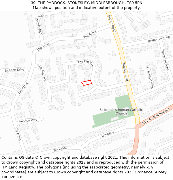 39, THE PADDOCK, STOKESLEY, MIDDLESBROUGH, TS9 5PN: Location map and indicative extent of plot