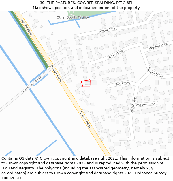 39, THE PASTURES, COWBIT, SPALDING, PE12 6FL: Location map and indicative extent of plot