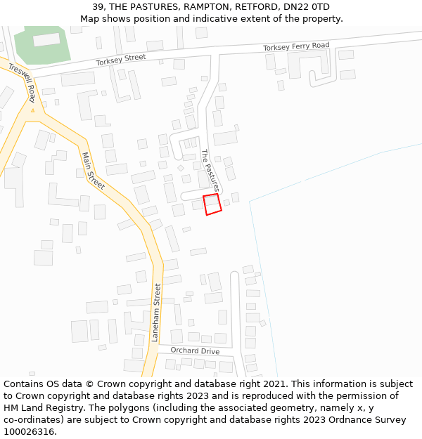 39, THE PASTURES, RAMPTON, RETFORD, DN22 0TD: Location map and indicative extent of plot