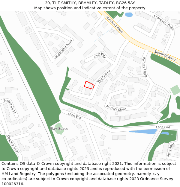 39, THE SMITHY, BRAMLEY, TADLEY, RG26 5AY: Location map and indicative extent of plot