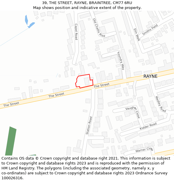 39, THE STREET, RAYNE, BRAINTREE, CM77 6RU: Location map and indicative extent of plot