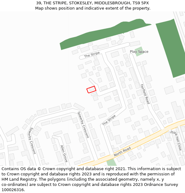 39, THE STRIPE, STOKESLEY, MIDDLESBROUGH, TS9 5PX: Location map and indicative extent of plot