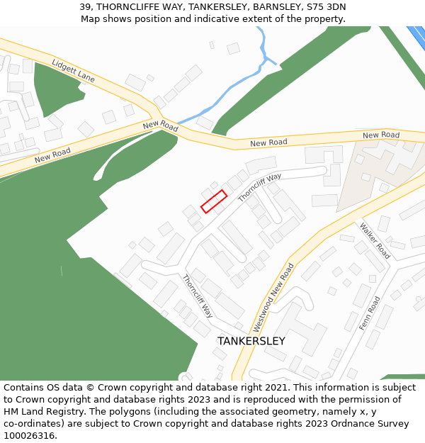 39, THORNCLIFFE WAY, TANKERSLEY, BARNSLEY, S75 3DN: Location map and indicative extent of plot