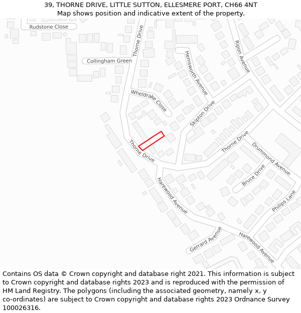 39, THORNE DRIVE, LITTLE SUTTON, ELLESMERE PORT, CH66 4NT: Location map and indicative extent of plot