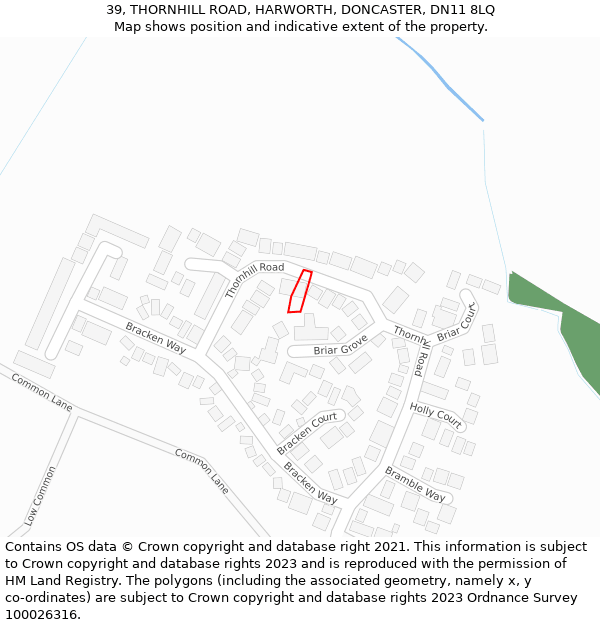 39, THORNHILL ROAD, HARWORTH, DONCASTER, DN11 8LQ: Location map and indicative extent of plot