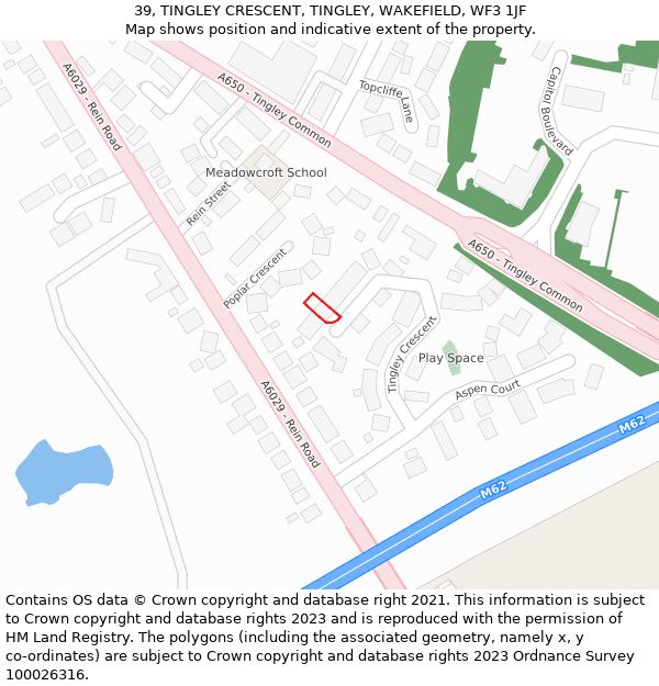 39, TINGLEY CRESCENT, TINGLEY, WAKEFIELD, WF3 1JF: Location map and indicative extent of plot