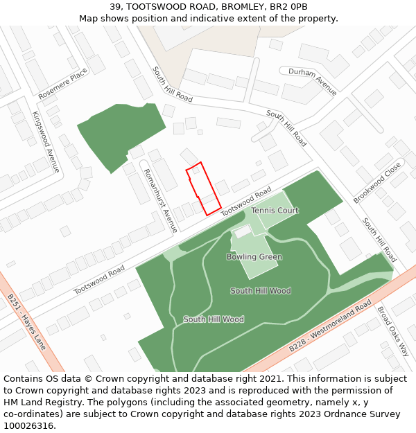 39, TOOTSWOOD ROAD, BROMLEY, BR2 0PB: Location map and indicative extent of plot