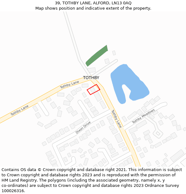 39, TOTHBY LANE, ALFORD, LN13 0AQ: Location map and indicative extent of plot