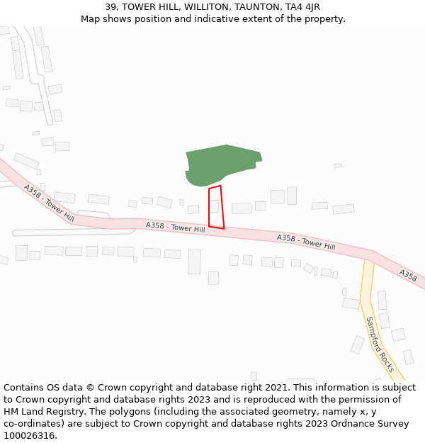 39, TOWER HILL, WILLITON, TAUNTON, TA4 4JR: Location map and indicative extent of plot