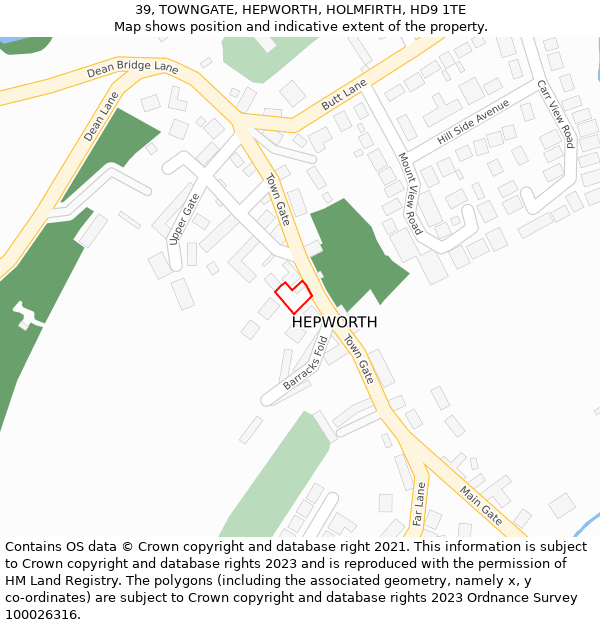 39, TOWNGATE, HEPWORTH, HOLMFIRTH, HD9 1TE: Location map and indicative extent of plot