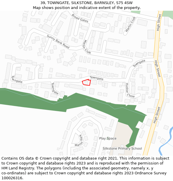 39, TOWNGATE, SILKSTONE, BARNSLEY, S75 4SW: Location map and indicative extent of plot