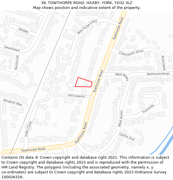39, TOWTHORPE ROAD, HAXBY, YORK, YO32 3LZ: Location map and indicative extent of plot