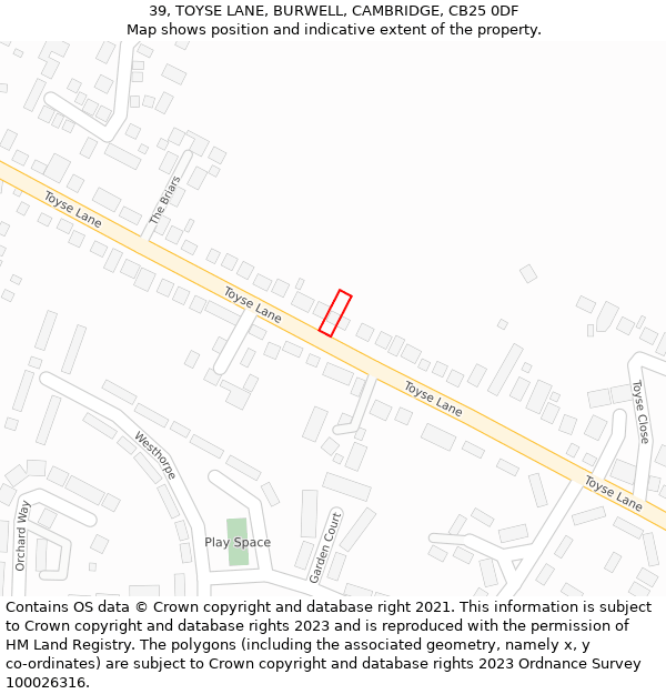 39, TOYSE LANE, BURWELL, CAMBRIDGE, CB25 0DF: Location map and indicative extent of plot