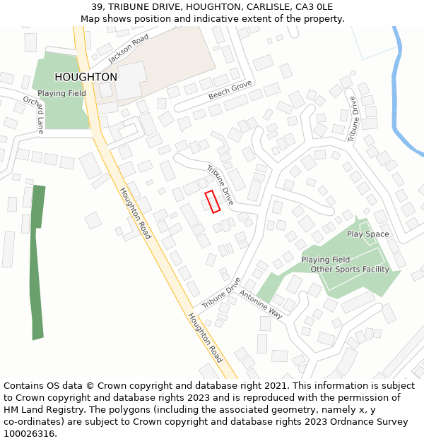 39, TRIBUNE DRIVE, HOUGHTON, CARLISLE, CA3 0LE: Location map and indicative extent of plot