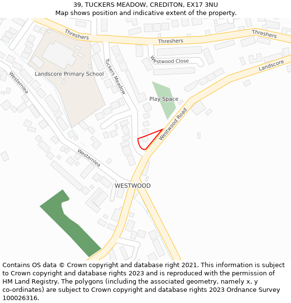 39, TUCKERS MEADOW, CREDITON, EX17 3NU: Location map and indicative extent of plot