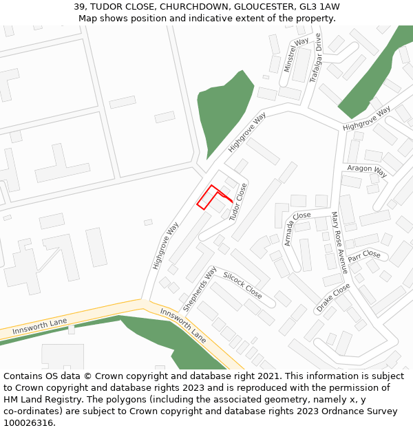 39, TUDOR CLOSE, CHURCHDOWN, GLOUCESTER, GL3 1AW: Location map and indicative extent of plot