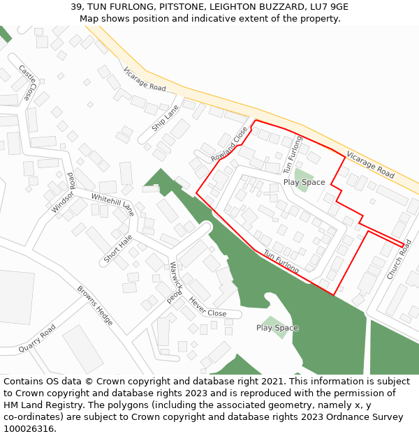 39, TUN FURLONG, PITSTONE, LEIGHTON BUZZARD, LU7 9GE: Location map and indicative extent of plot