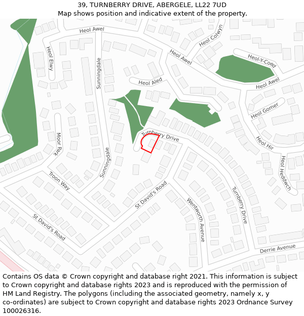 39, TURNBERRY DRIVE, ABERGELE, LL22 7UD: Location map and indicative extent of plot