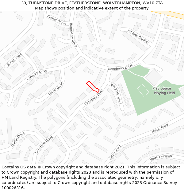 39, TURNSTONE DRIVE, FEATHERSTONE, WOLVERHAMPTON, WV10 7TA: Location map and indicative extent of plot