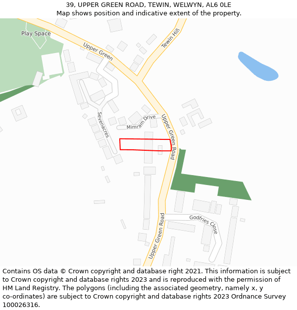 39, UPPER GREEN ROAD, TEWIN, WELWYN, AL6 0LE: Location map and indicative extent of plot