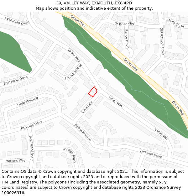 39, VALLEY WAY, EXMOUTH, EX8 4PD: Location map and indicative extent of plot