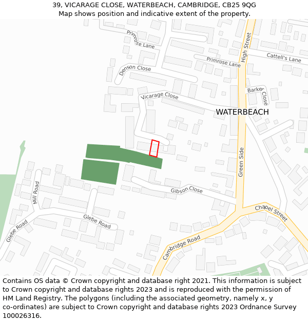 39, VICARAGE CLOSE, WATERBEACH, CAMBRIDGE, CB25 9QG: Location map and indicative extent of plot