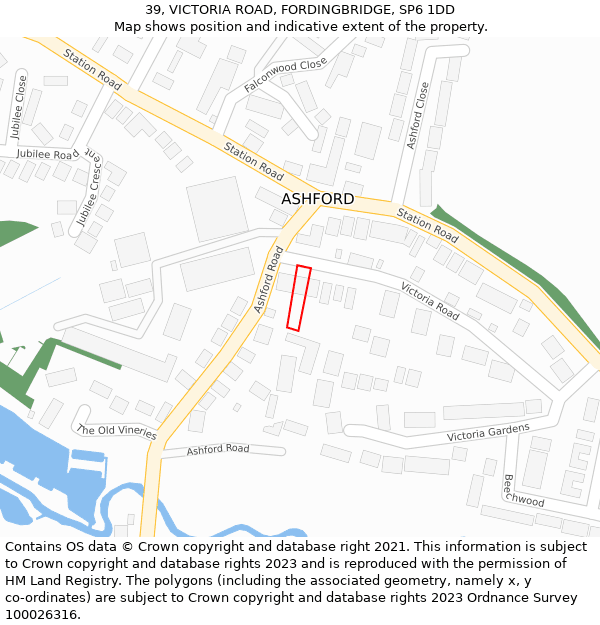 39, VICTORIA ROAD, FORDINGBRIDGE, SP6 1DD: Location map and indicative extent of plot